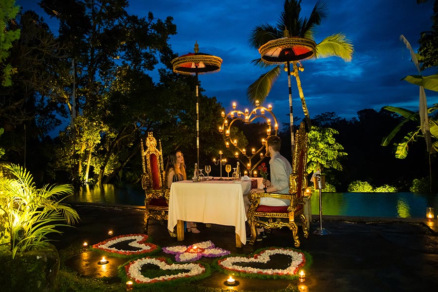 Couple Enjoying a Romantic Dinner with Scenic Night View at Kailasha Restaurant